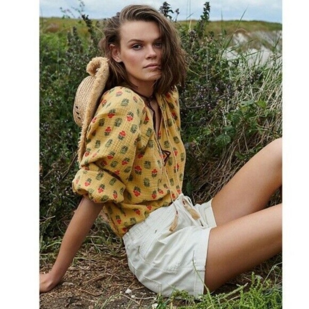 Peasant Blouse with Folk Floral Pattern